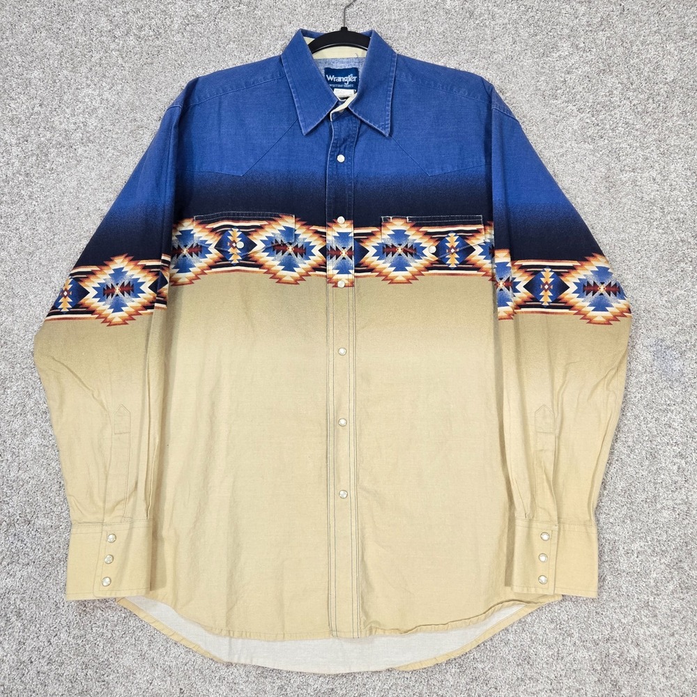 Wrangler Men's Long Sleeve Large Shirt Pearl Snap ombre aztec southwest printed